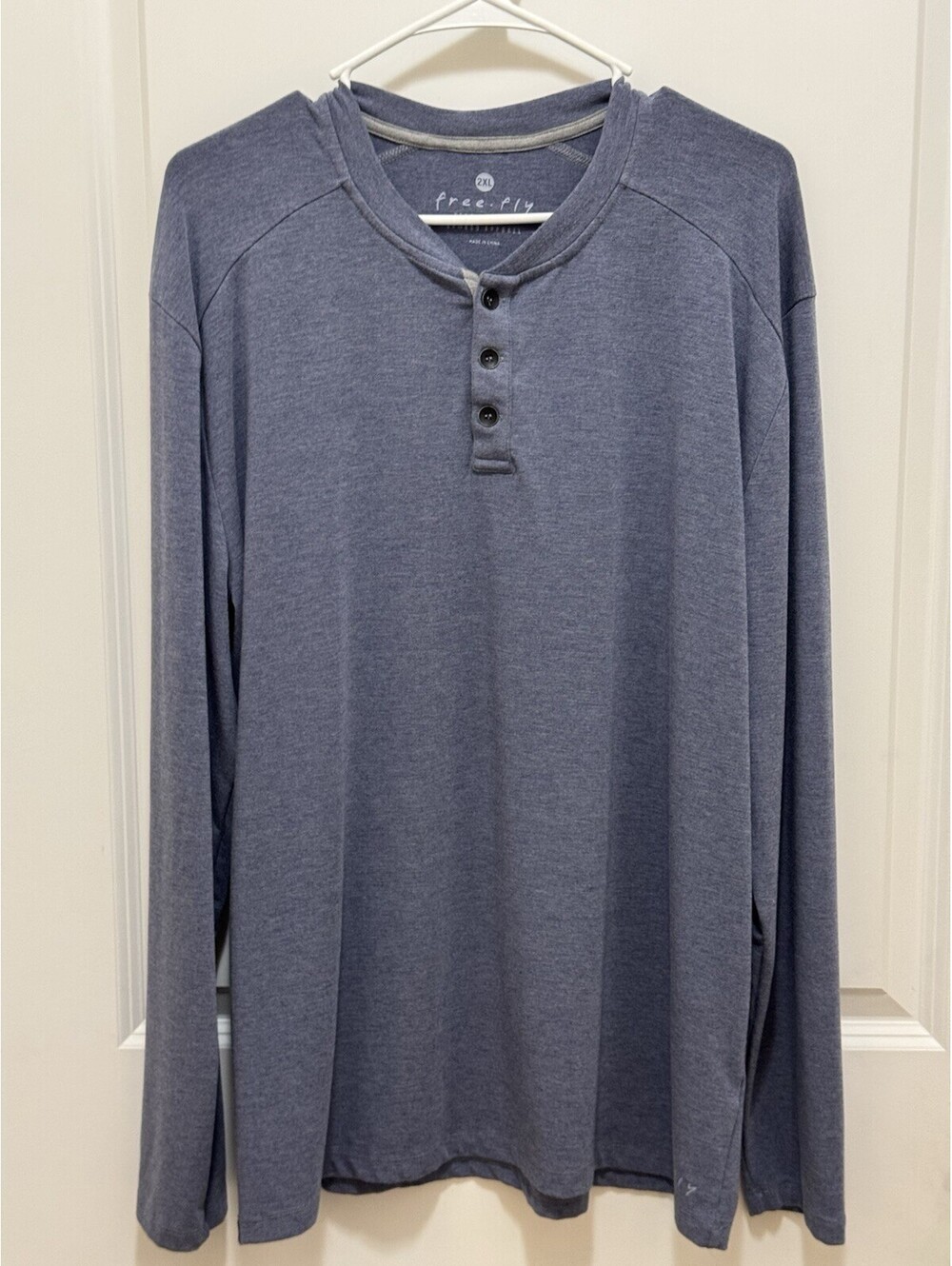 Free Fly Henley Shirt Mens 2XL XXL Blue Bamboo Performance Long Sleeve Outdoor